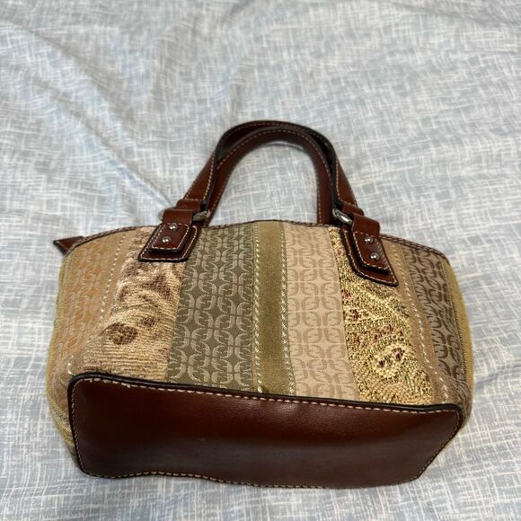 Vintage Fossil Canvas Leather Striped Patchwork Handbag - Picture 2 of 5